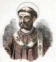 Porträtt av påven Libere (Liberius) (352-366) Gravyr från "I misteri del vaticano" av Franco Mistrali 1843