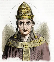 Porträtt av påven Sylvestre I (Silvestre eller Sylvester eller Silvestro) (314-335) - Teckning från "Misteri del Vaticano" av Franco Mistrali