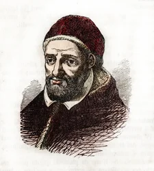 Representation av påven Clemens VIII (Clemente eller Clemens) (1592-1605) Ritning från "" Misteri del Vaticano"" av Franco Mistrali