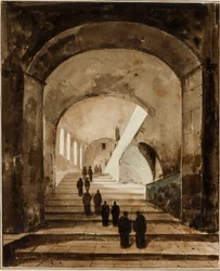 Munkar på trappan i Villa of Maecenas i Tivoli