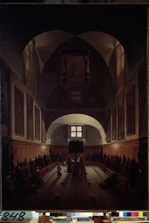 "Körens inredning i Santa Maria della Concezione dei Cappuccini-kyrkan vid Piazza Barberini i Rom" Målning av Francois Marius
