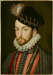 Porträtt av Karl IX (1550 - 1574). Målning av Francois Clouet (1515-1572)