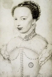 Porträtt av Marguerite de Valois, känd som drottning Margot (1553-1615), drottning av Navarra, Henrik IV:s första hustru, efter François Clouet