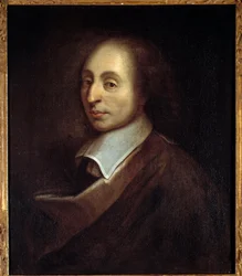 Porträtt av Blaise Pascal (1623-1662) (h s/t 0,70 x 0,56) av Francois Quesnel (1637-99).
