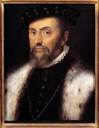 Porträtt av Anne Duc de Montmorency (1492-1567) Connetable från Frankrike. Atelier de Francois Clouet (1515-1572), v. 1555. Olja på trä. Mått: 0,32 x 0,28 m. Olja på trä.
