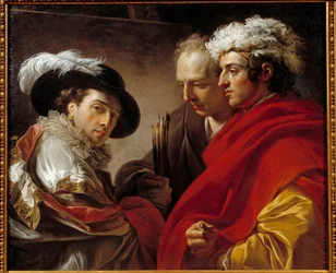 Porträtt av tre män (konstnären, arkitekten Pierre Rousseau och en okänd) Målning av Francois Andre Vincent (1746-1816) 1775 Sön. 0,81x0,98 m .