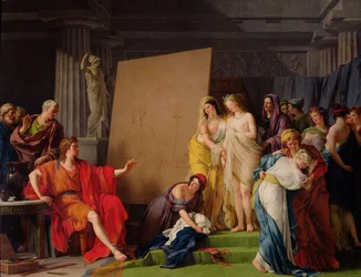 Zeuxis väljer modeller från de vackra kvinnorna i Croton