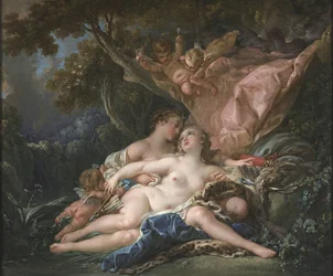 Jupiter förklädd till Diana och nymfen Callisto
