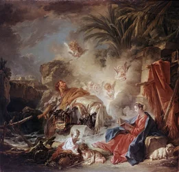 ""Rest on the Flight into Egypt"" (Rest on the Flight into Egypt) Målning av Francois Boucher (1703-1770) 1757 Hermitage Museum, Sankt Petersburg