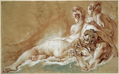 Naiades et triton Teckning i röd krita och penna av Francois Boucher (1703-1770) 1753 Sön. 0,29x0,46 m Paris, Louvren