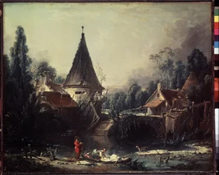 ""Landskap nära Beauvais"" (Landskap nära Beauvais) Målning av Francois Boucher (1703-1770) Omkring 1740 Mått 49x58 cm Eremitagemuseet, Sankt Petersburg (Saint-Petersburg)
