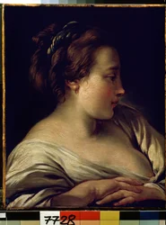""Porträtt av en ung flicka"" (Head of a girl) Målning av Francois Boucher (1703-1770) 1740-1750 Dim. 36x28 cm Eremitagemuseet, Sankt Petersburg (Sankt-Petersburg)