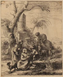 Sittande kvinna [Femme de Matsmey] bredvid en palm, blad ur serien ”Diverses figures chinoises [...]”