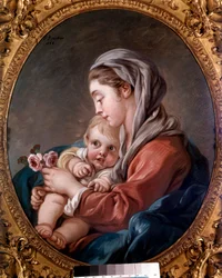 Jungfrun och Jesusbarnet målning av Francois Boucher (1703-1770) Privat samling från 1700-talet.