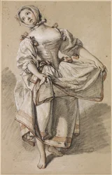 Ung countryflicka dansar, ca. 1765-70 (svart, röd och vit krita och stubbe på gulfärgat papper)