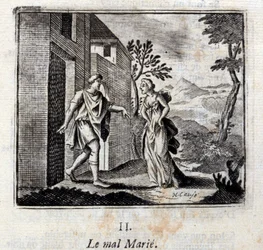 Ondskan gifter sig. Fabler av Jean de La Fontaine (1621-95). Illustration av François Chauveau (1613-1676). Upplaga från 1728.