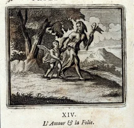 Kärlek och galenskap. Fabler av Jean de La Fontaine (1621-95). Illustration av François Chauveau (1613-1676). Upplaga från 1728.