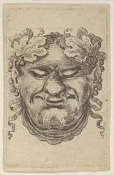 Mask av Bacchus med en krans av druvblad och band, från Divers Masques, ca. 1635-45.