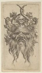 Satyrmask med krokade horn och murgrönskrans, från Divers Masques, ca. 1635-45.