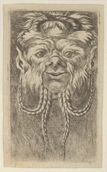 Satyrmask med överlappande horn och fyra flätade skäggstrån, från Divers Ma..., ca. 1635-45.