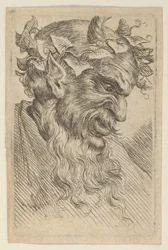 Satyrmask med murgrönakrona, vänd åt höger, från Divers Masques, ca. 1635-45.