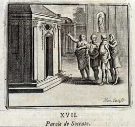 Sokrates ord. Fabler av Jean de La Fontaine (1621-95). Illustration av François Chauveau (1613-1676). Upplaga av 1728.