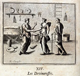 Spåmännen. Fabler av Jean de La Fontaine (1621-95). Illustration av Francois Chauveau (1613-1676). Upplaga av 1728.