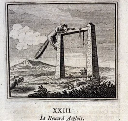 Den engelska räven. Fabler av Jean de La Fontaine (1621-95). Illustration av François Chauveau (1613-1676). Upplaga av 1728.