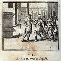 Foun som säljer visdom. Fabler av Jean de La Fontaine (1621-95). Illustration av Francois Chauveau (1613-1676). Upplaga av 1728.