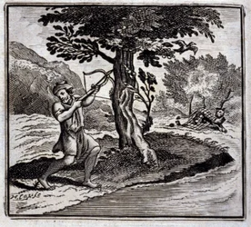 The Lion and the Rat.Fables av Jean de La Fontaine (1621-95). Illustration av Francois Chauveau (1613-1676). Upplaga av 1728.