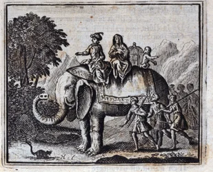 Råttan och elefanten. Fabler av Jean de La Fontaine (1621-95). Illustration av François Chauveau (1613-1676). Upplaga av 1728.