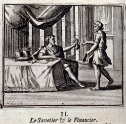 Räddaren och fångaren. Fabler av Jean de La Fontaine (1621-95). Illustration av François Chauveau (1613-1676). Upplaga från 1728.