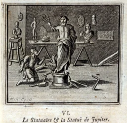 Statyn och statyn av Jupiter. Fabler av Jean de La Fontaine (1621-95). Illustration av François Chauveau (1613-1676). Upplaga av 1728.
