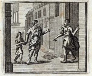 Depositarien är otrogen. Fabler av Jean de La Fontaine (1621-95). Illustration av François Chauveau (1613-1676). Upplaga av 1728.