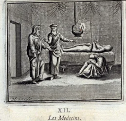 Doktorerna. Fabler av Jean de La Fontaine (1621-95). Illustration av François Chauveau (1613-1676). Upplaga av 1728.