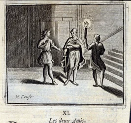 De två vännerna. Fabler av Jean de La Fontaine (1621-95). Illustration av François Chauveau (1613-1676). Upplaga av 1728.