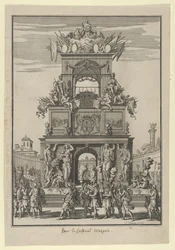 Triumfbåge uppförd för att hedra kardinal Mazarin efter Pyrenéernas fördrag..., ca. 1664-5.