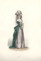 Kvinna i chapeau och redingote, era av Marie Antoinette.