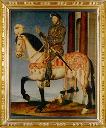 Ryttarporträtt av kung Francois I (målning på trä)