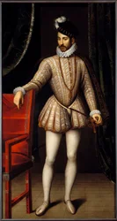 Porträtt till fots av Karl IX (1550 - 1574) kung av Frankrike. Målning av Francois Clouet (1515-1572)