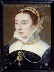 Porträtt av Diane av Frankrike, hertiginna av Angouleme (1538-1619), legitimerad dotter till Henri IV Målning av Francois Clouet (1515-1572) 1500-talets sön. 0,31x0,23 m Paris, Musee Carnavalet