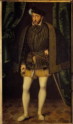 Porträtt av Henrik II (1519 - 1559) kung av Frankrike. Målning av Francois Clouets verkstad (1515-1572)