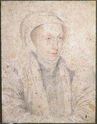 Porträtt av Marie Stuart Agee (1542-1587), drottning av Frankrike och Skottland Teckning a la sanguine av Francois Clouet (1515-1572) 1500-talet. Musee Conde, Chantilly