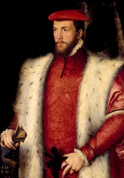 Porträtt av Odet de Coligny (1517-1571) Kardinal de Chatillon Målning av Francois Clouet (1515-1572) 1500-talet sön. 0,94x0,73 m Chantilly, Musee Conde