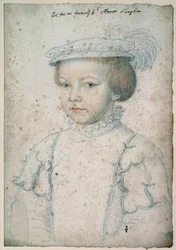 Porträtt av kungen av Frankrike Francois II (1544-1560). Teckning av Francois Clouet (1515-1572)