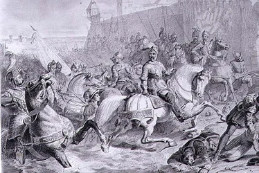 The Take of Calais av Francis, 2:e hertig av Guise (1519-63) 1558, graverad av Amedee Felix Barthelemy Geilee (1802-43) (gravyr)