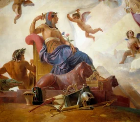 Studie och Genia avslöjar det gamla Egypten till Grekland. Detaljer som representerar Egypten. Målning av Francois Edouard Picot (1786-1868) 1800-talet