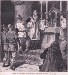 Arrestering av ärkebiskop Geoffrey i ett kloster i Dover 1191 e.Kr