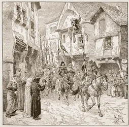 Hertig Roberts avresa till det heliga landet, illustration från "The Church of England: A History for the People" av H.D.M. Spence-Jones, pub. ca 1910 (sepiafoto).