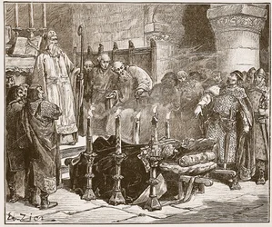 Fitz-Arthur förbjuder begravningen av William, illustration från "Cassell